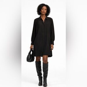 Madewell Black Long Sleeve Button-Front Mini Shirt Dress XS NWT